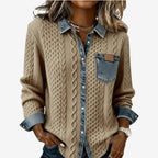 Veste tressée détails contrastés beige pour femme