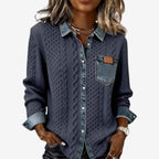 Veste tressée détails contrastés bleu foncé pour femme