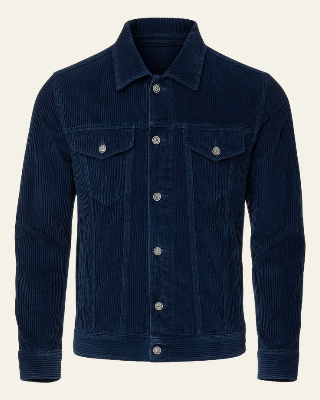 Veste trucker côtelée avec poches poitrine bleu foncé pour homme