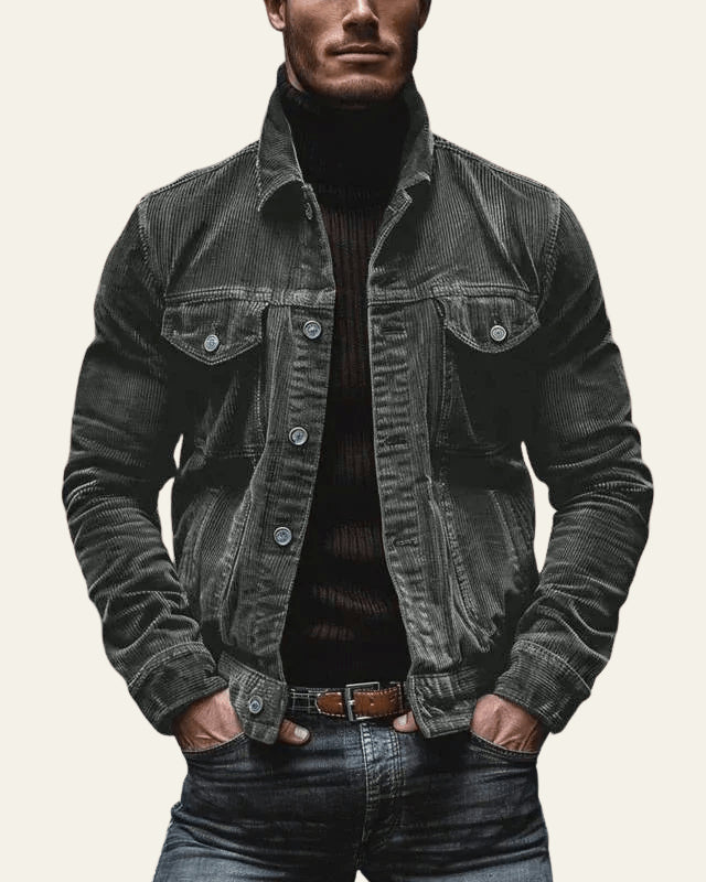 Veste trucker côtelée avec poches poitrine pour homme – vue 3