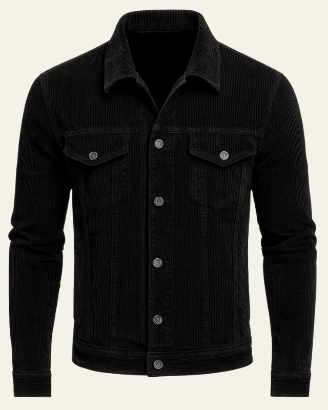 Veste trucker côtelée avec poches poitrine noir pour homme