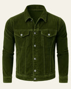 Veste trucker côtelée avec poches poitrine vert pour homme