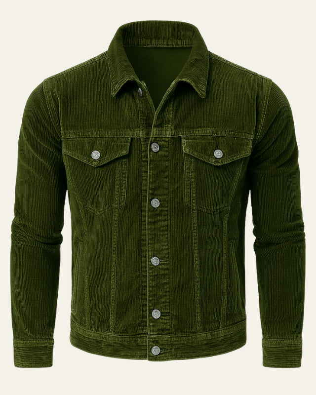 Veste trucker côtelée avec poches poitrine vert pour homme
