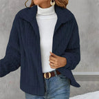 Veste zippée douce col montant bleu marine pour femme
