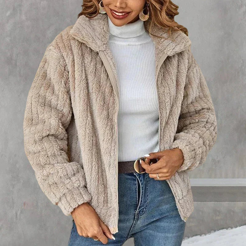 Veste zippée douce col montant pour femme