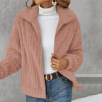 Veste zippée douce col montant rose pour femme