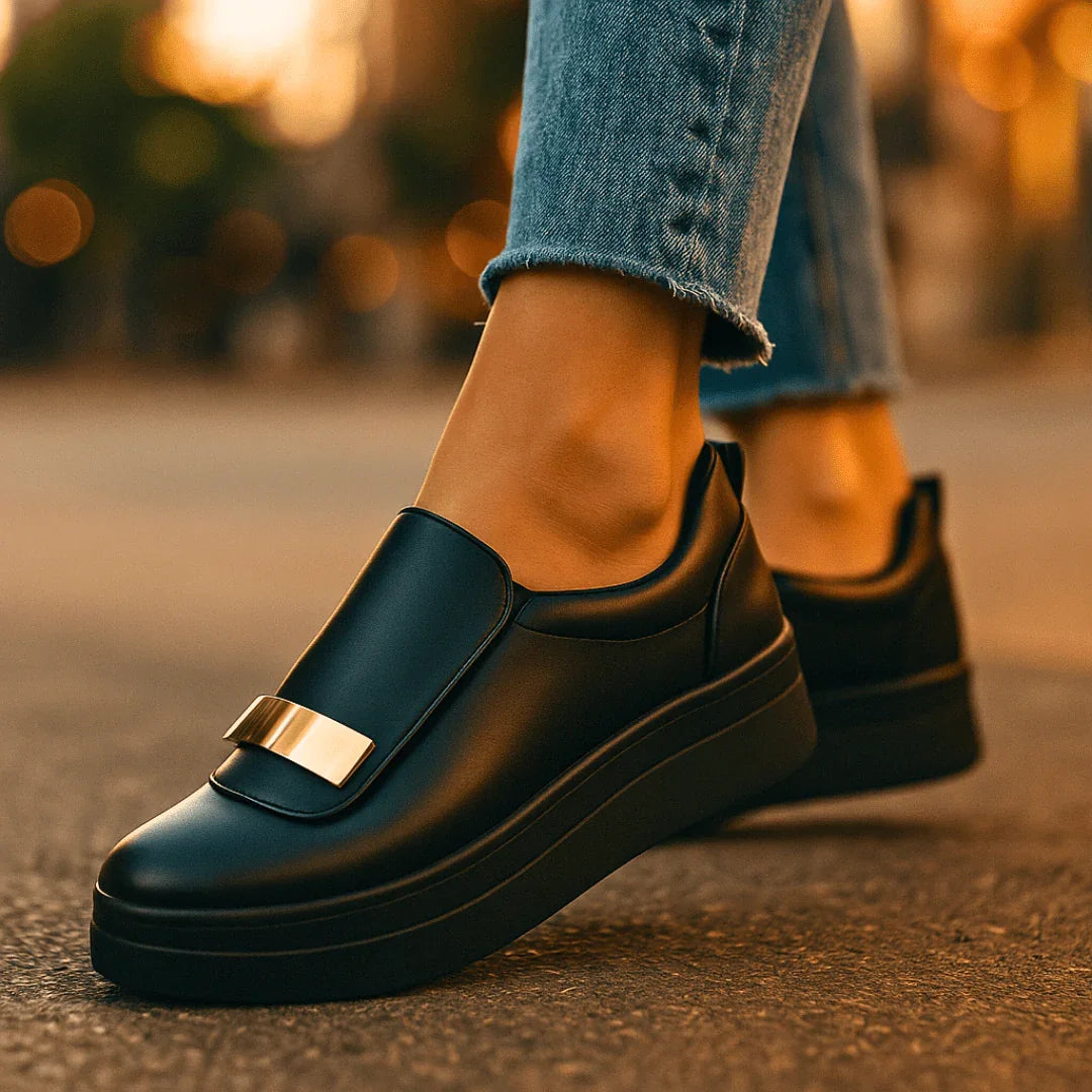 Mocassins plateforme, vue latérale et semelle texturée