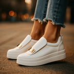 Mocassins plateforme en cuir végétal marron, vue de face