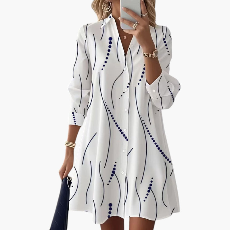 Robe midi chemise blanche avec imprimé abstrait, vue de face