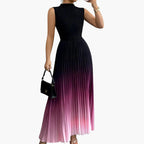Robe longue plissée ombré noir rose, vue de face