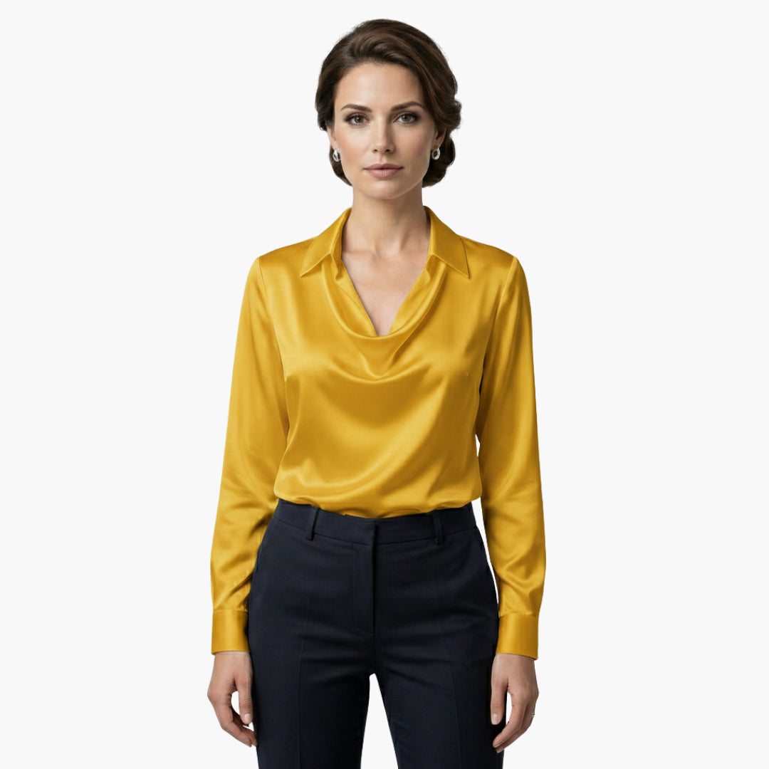 Blouse Satinée à Col Châle et Col Classique pour Femme
