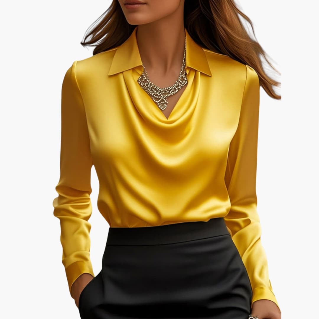 Blouse Satinée à Col Châle et Col Classique pour Femme
