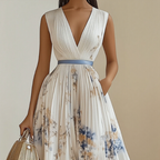 Robe femme col V, détail de l'imprimé floral sur le tissu