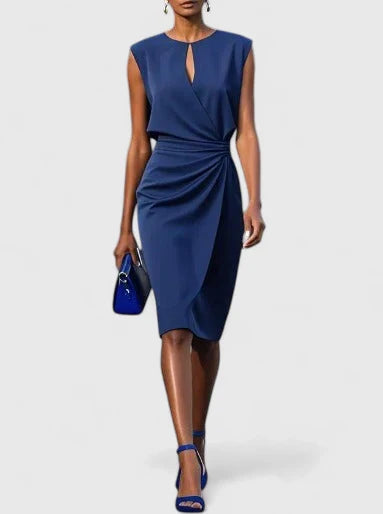 Robe midi bleu marine sans manches vue de face