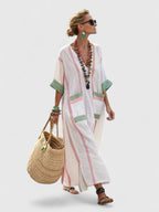 Robe maxi en lin rayée col V, vue de face