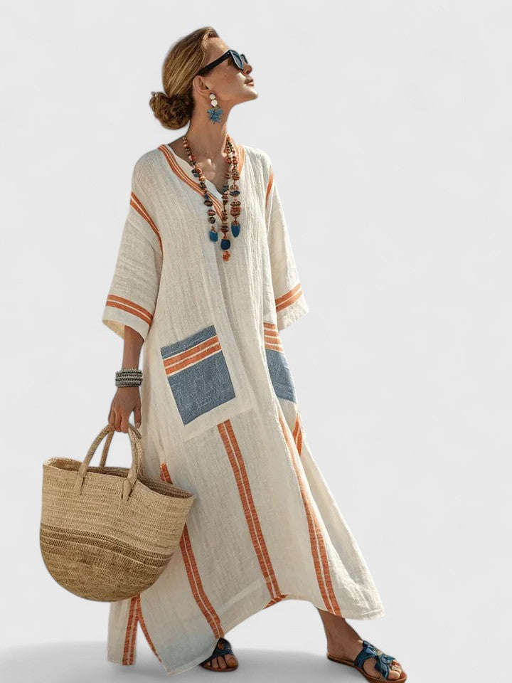 Robe maxi lin en mouvement, pose dynamique