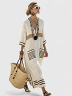 Robe maxi rayures portée de profil
