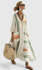Robe maxi rayures, vue d'ensemble trois quarts