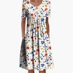 Robe midi à imprimé floral blanc et multicolore, vue de face